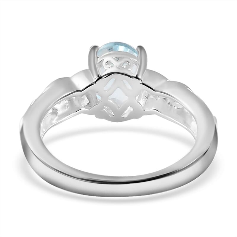 D'Joy Sky Blue Topaz, White Topaz 1.65 ctw Ring in Sterling Silver, Beautiful Engagement Promise Rings for Women, Birthstone Jewelry (Size 11.0)
