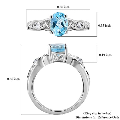 D'Joy Sky Blue Topaz, White Topaz 1.65 ctw Ring in Sterling Silver, Beautiful Engagement Promise Rings for Women, Birthstone Jewelry (Size 11.0)