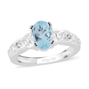 D'Joy Sky Blue Topaz, White Topaz 1.65 ctw Ring in Sterling Silver, Promise Rings (Size 7.0)