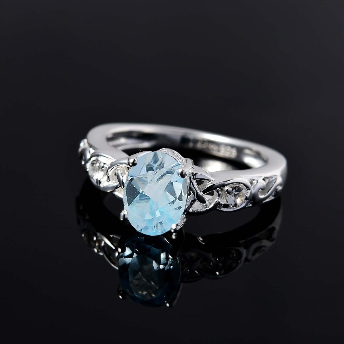 D'Joy Sky Blue Topaz, White Topaz 1.65 ctw Ring in Sterling Silver, Promise Rings (Size 7.0) image number 3