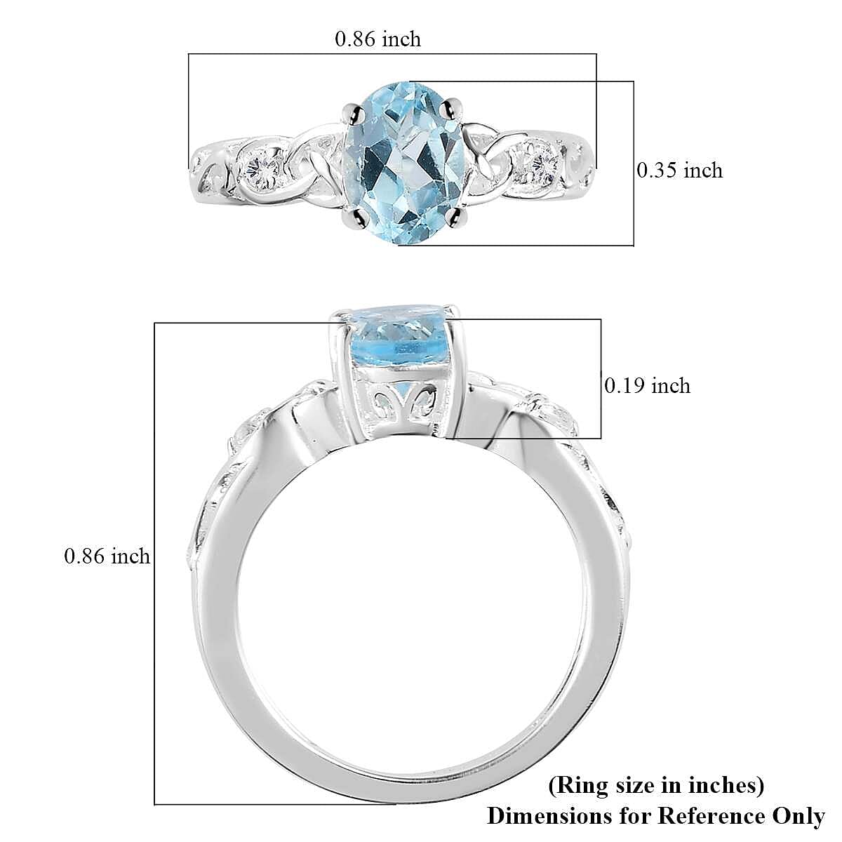 D'Joy Sky Blue Topaz, White Topaz 1.65 ctw Ring in Sterling Silver, Promise Rings (Size 7.0)