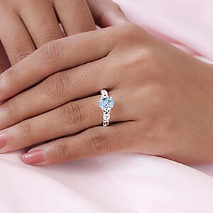 D'Joy Sky Blue Topaz, White Topaz 1.65 ctw Ring in Sterling Silver, Promise Rings (Size 8.0)