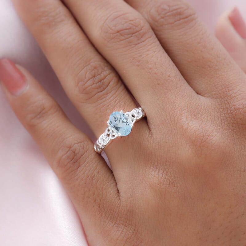 D'Joy Sky Blue Topaz, White Topaz 1.65 ctw Ring in Sterling Silver, Promise Rings (Size 8.0)