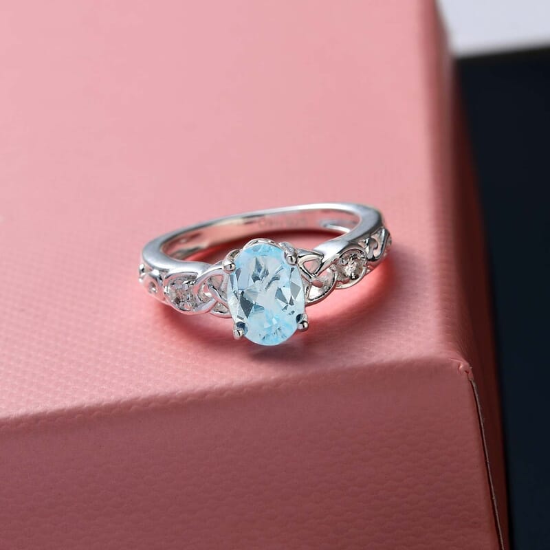 D'Joy Sky Blue Topaz, White Topaz 1.65 ctw Ring in Sterling Silver, Promise Rings (Size 8.0)