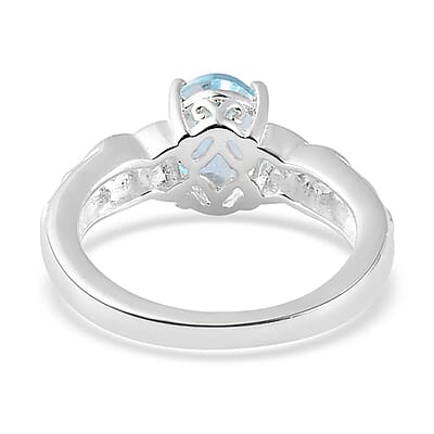 D'Joy Sky Blue Topaz, White Topaz 1.65 ctw Ring in Sterling Silver, Promise Rings (Size 8.0)