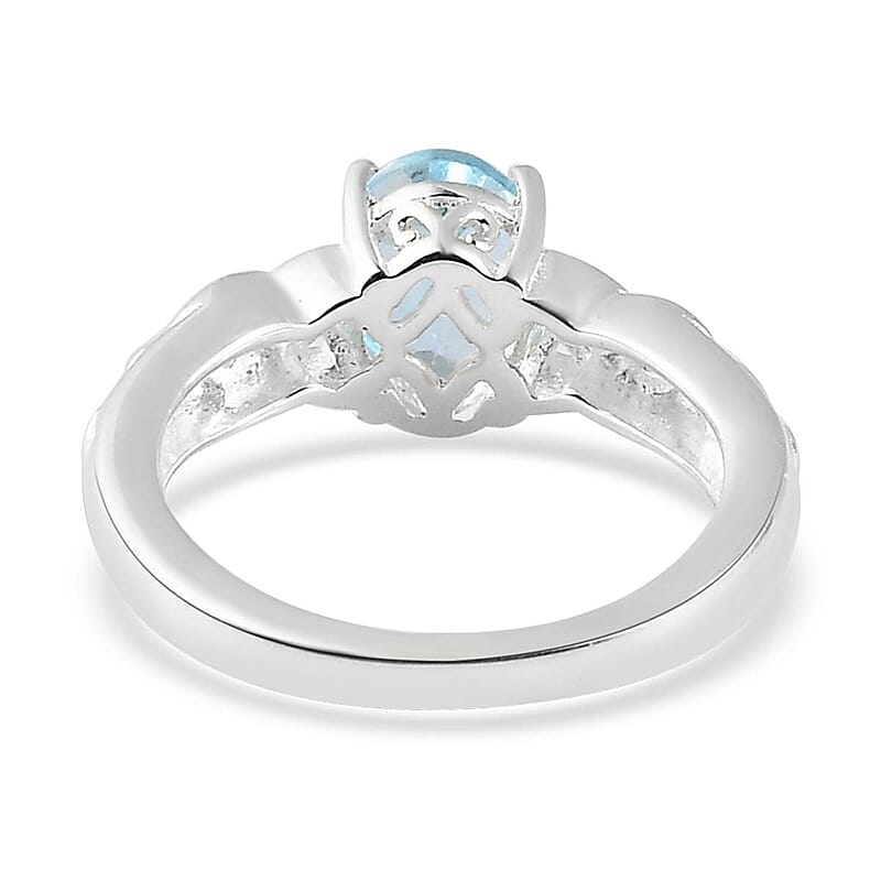 D'Joy Sky Blue Topaz, White Topaz 1.65 ctw Ring in Sterling Silver, Promise Rings (Size 8.0)