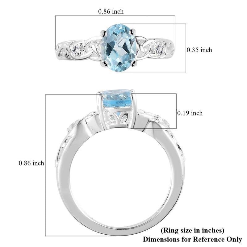 D'Joy Sky Blue Topaz, White Topaz 1.65 ctw Ring in Sterling Silver, Promise Rings (Size 8.0)
