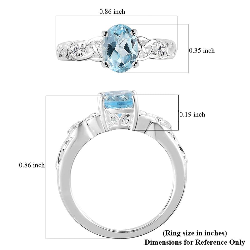 D'Joy Sky Blue Topaz, White Topaz 1.65 ctw Ring in Sterling Silver, Promise Rings (Size 8.0)