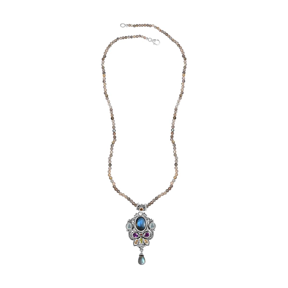 Artisan Crafted 53.91 ctw Multi Gemstone Pendant With Labradorite Beads Necklace (20 in) in Platinum Over Sterling Silver image number 3