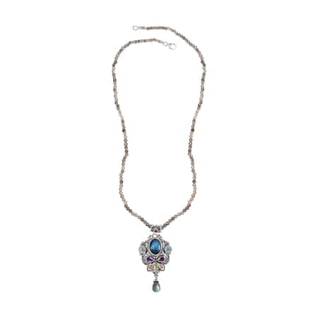 Artisan Crafted Multi Gemstone Pendant With Labradorite Beads Necklace (20 in) in Platinum Over Sterling Silver 268.65 ctw  image number 3