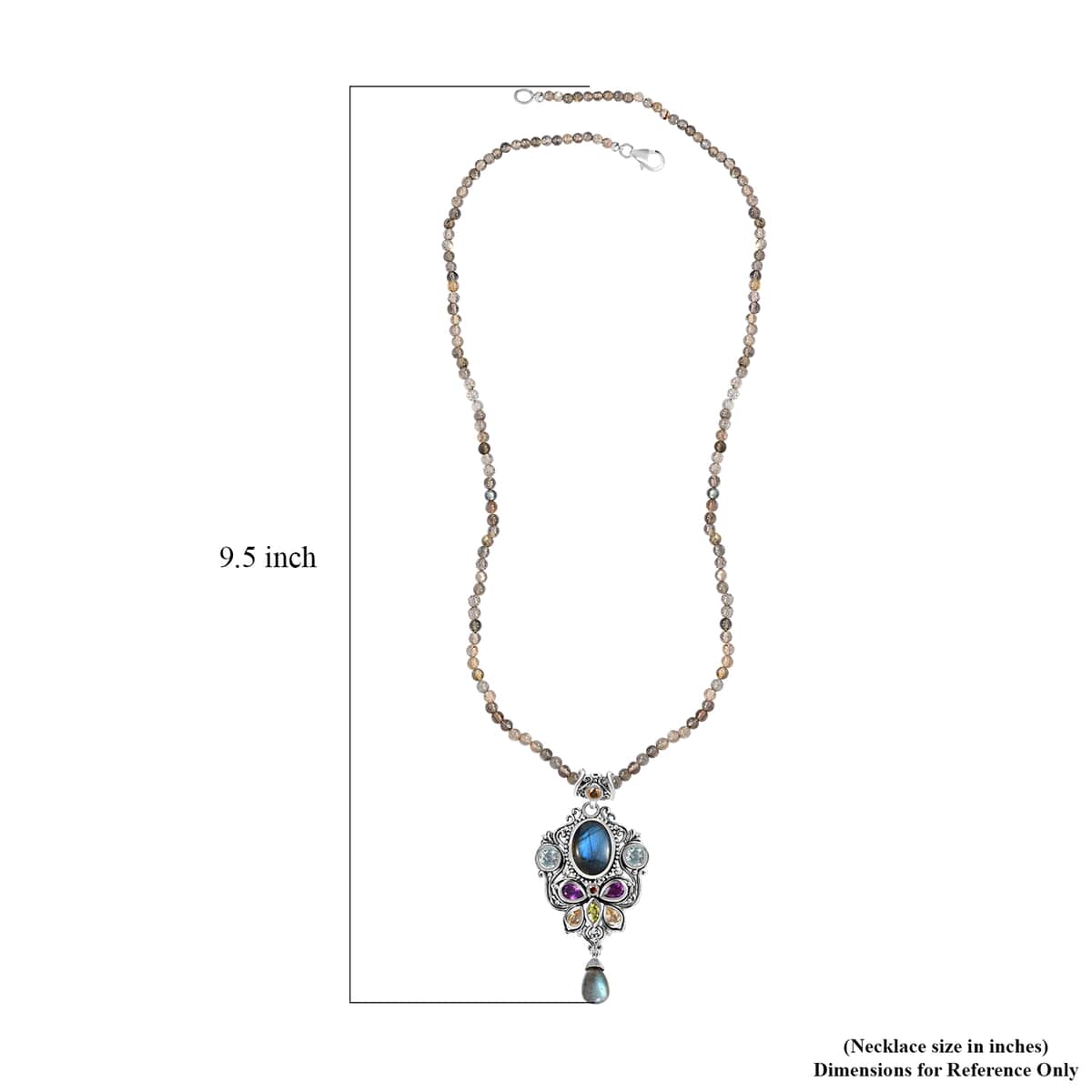 Artisan Crafted Multi Gemstone Pendant With Labradorite Beads Necklace (20 in) in Platinum Over Sterling Silver 268.65 ctw  image number 5