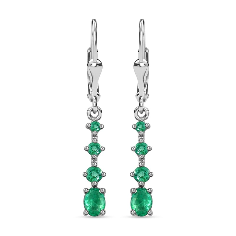 D'Joy Premium Brazilian Emerald 1.25 ctw Lever Back Drop Earrings in Platinum Over Sterling Silver