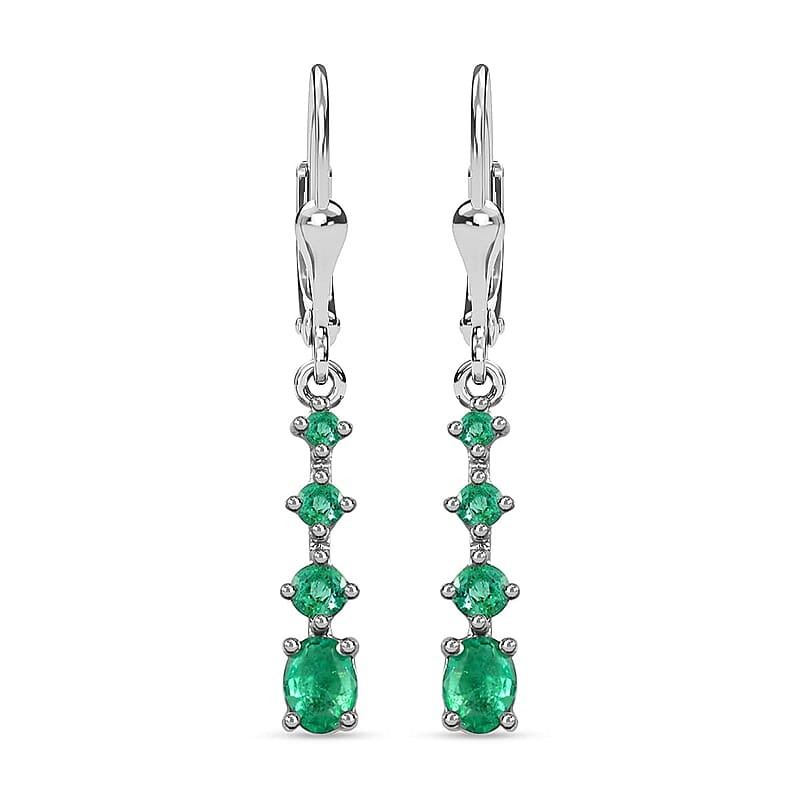 D'Joy Premium Brazilian Emerald 1.25 ctw Lever Back Drop Earrings in Platinum Over Sterling Silver