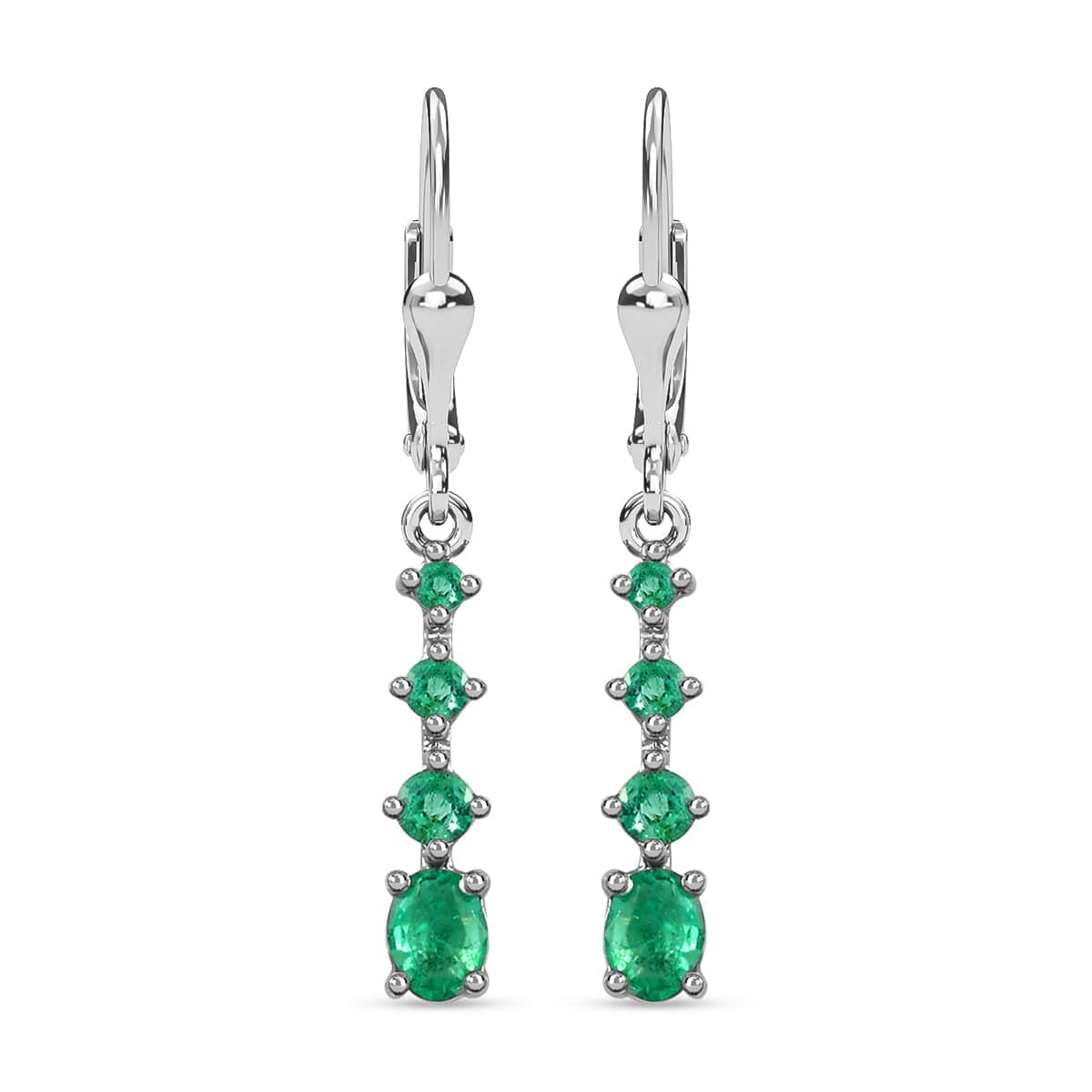 Premium Brazilian Emerald Lever Back Drop Earrings in Platinum Over Sterling Silver 1.10 ctw image number 0