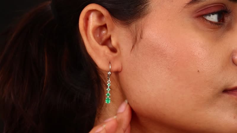 Premium Brazilian Emerald Lever Back Drop Earrings in Platinum Over Sterling Silver 1.10 ctw