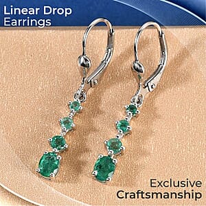 D'Joy Premium Brazilian Emerald 1.25 ctw Lever Back Drop Earrings in Platinum Over Sterling Silver
