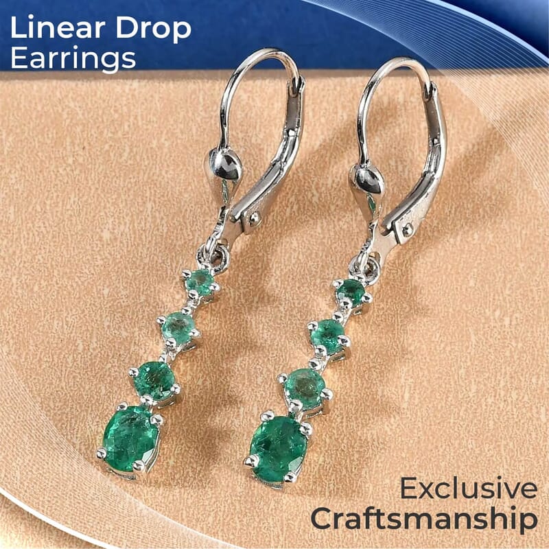 D'Joy Premium Brazilian Emerald 1.25 ctw Lever Back Drop Earrings in Platinum Over Sterling Silver