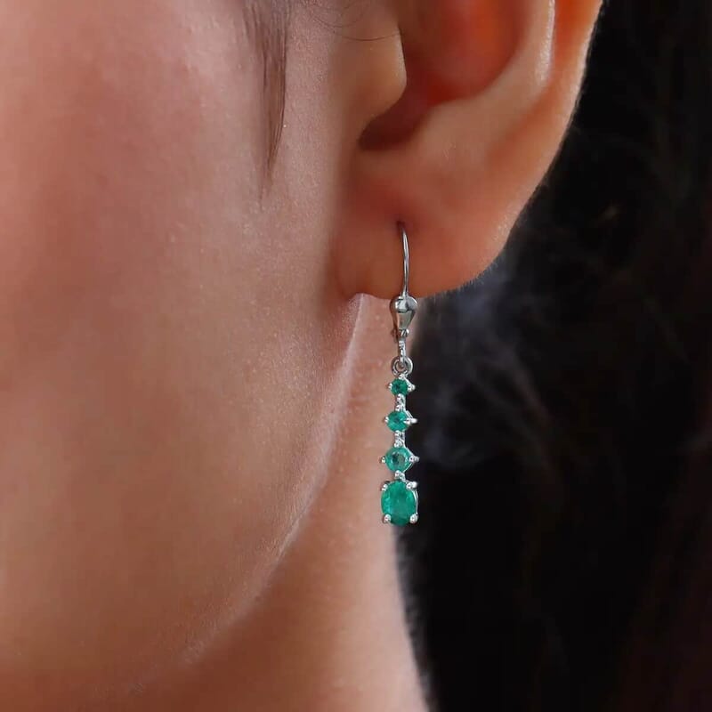 D'Joy Premium Brazilian Emerald 1.25 ctw Lever Back Drop Earrings in Platinum Over Sterling Silver