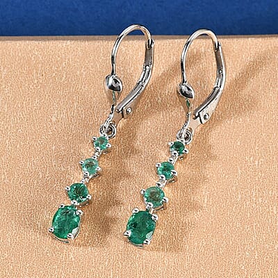 D'Joy Premium Brazilian Emerald 1.25 ctw Lever Back Drop Earrings in Platinum Over Sterling Silver