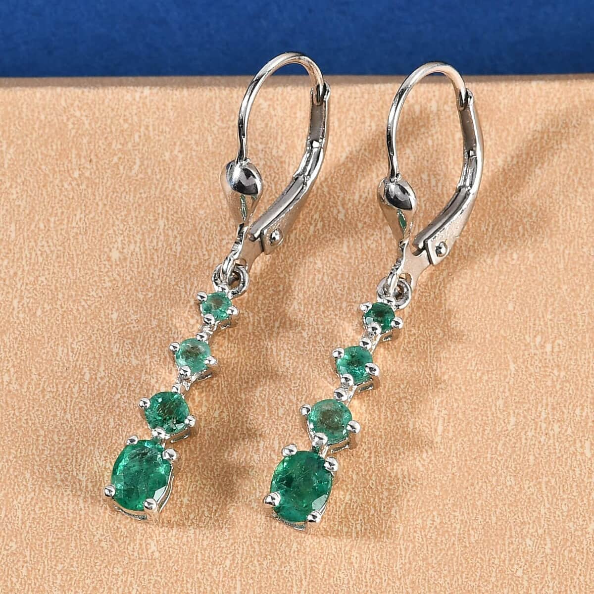 Premium Brazilian Emerald Lever Back Drop Earrings in Platinum Over Sterling Silver 1.10 ctw image number 5