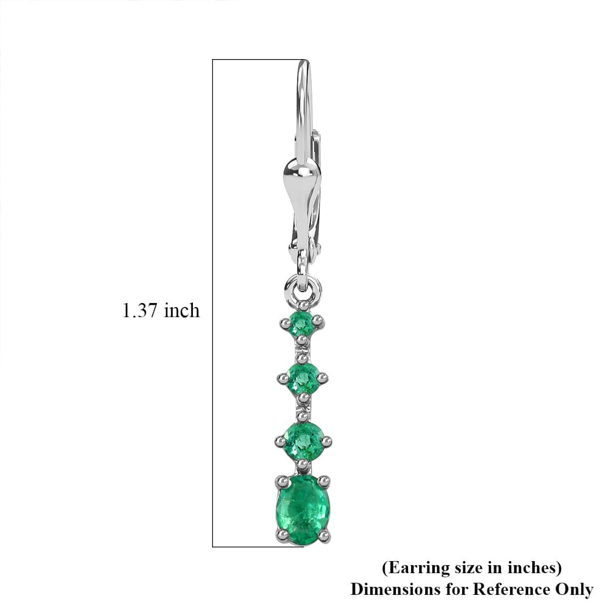 Premium Brazilian Emerald Lever Back Drop Earrings in Platinum Over Sterling Silver 1.10 ctw image number 7