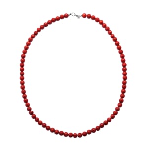 Red Coral Beaded Necklace For Women in Sterling Silver 18 Inches