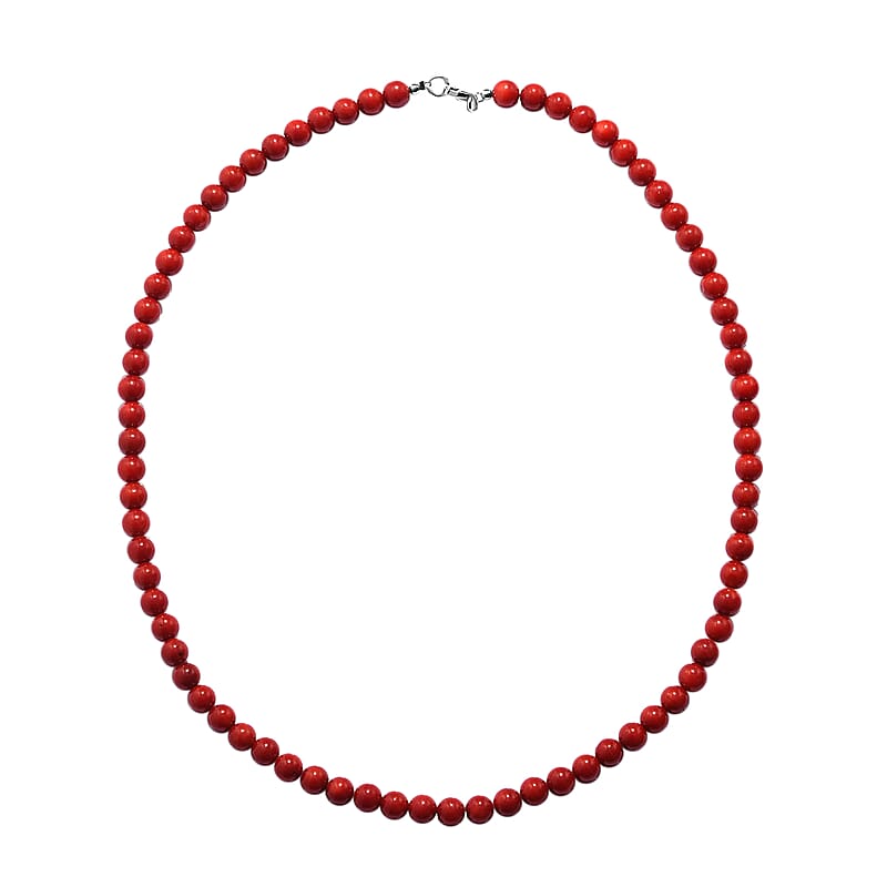 Red Coral Beaded Necklace For Women in Sterling Silver 18 Inches
