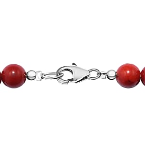 Red Coral Beaded Necklace For Women in Sterling Silver 18 Inches