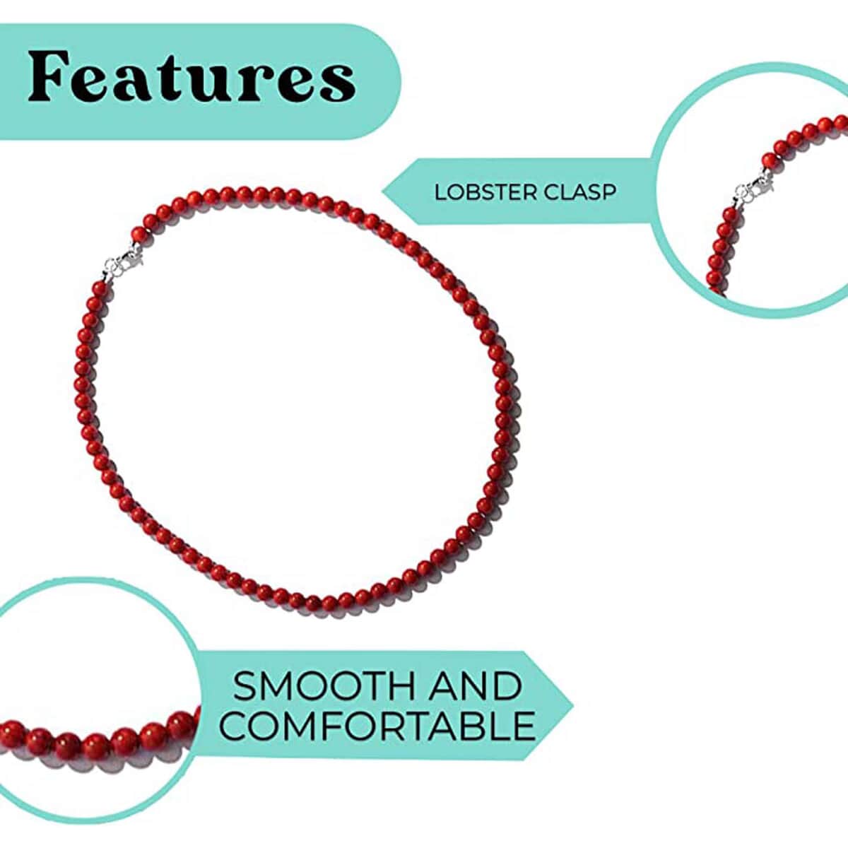 Red Coral Beaded Necklace For Women in Sterling Silver 18 inches image number 4