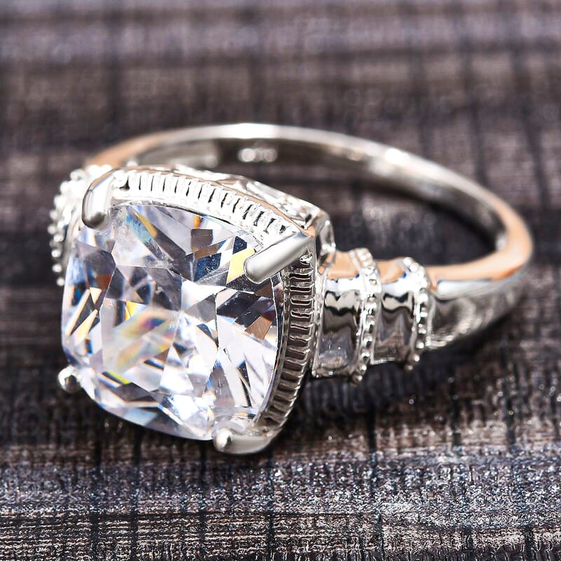 D'Joy Simulated Diamond 12.65 ctw Ring in Sterling Silver,Solitaire Ring,Silver Ring for Women (Size 6.0)