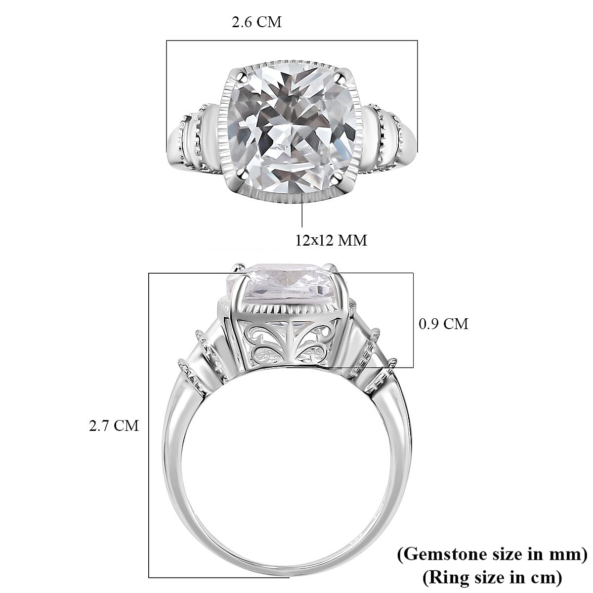 D'Joy Simulated Diamond 12.65 ctw Ring in Sterling Silver,Solitaire Ring,Silver Ring for Women (Size 6.0)