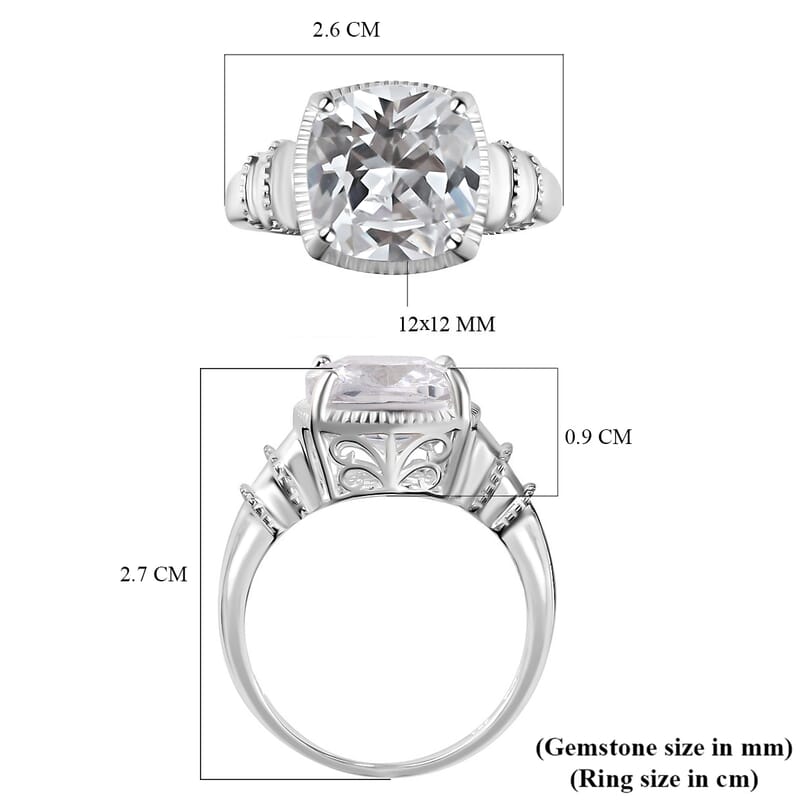D'Joy Simulated Diamond 12.65 ctw Ring in Sterling Silver,Solitaire Ring,Silver Ring for Women (Size 6.0)