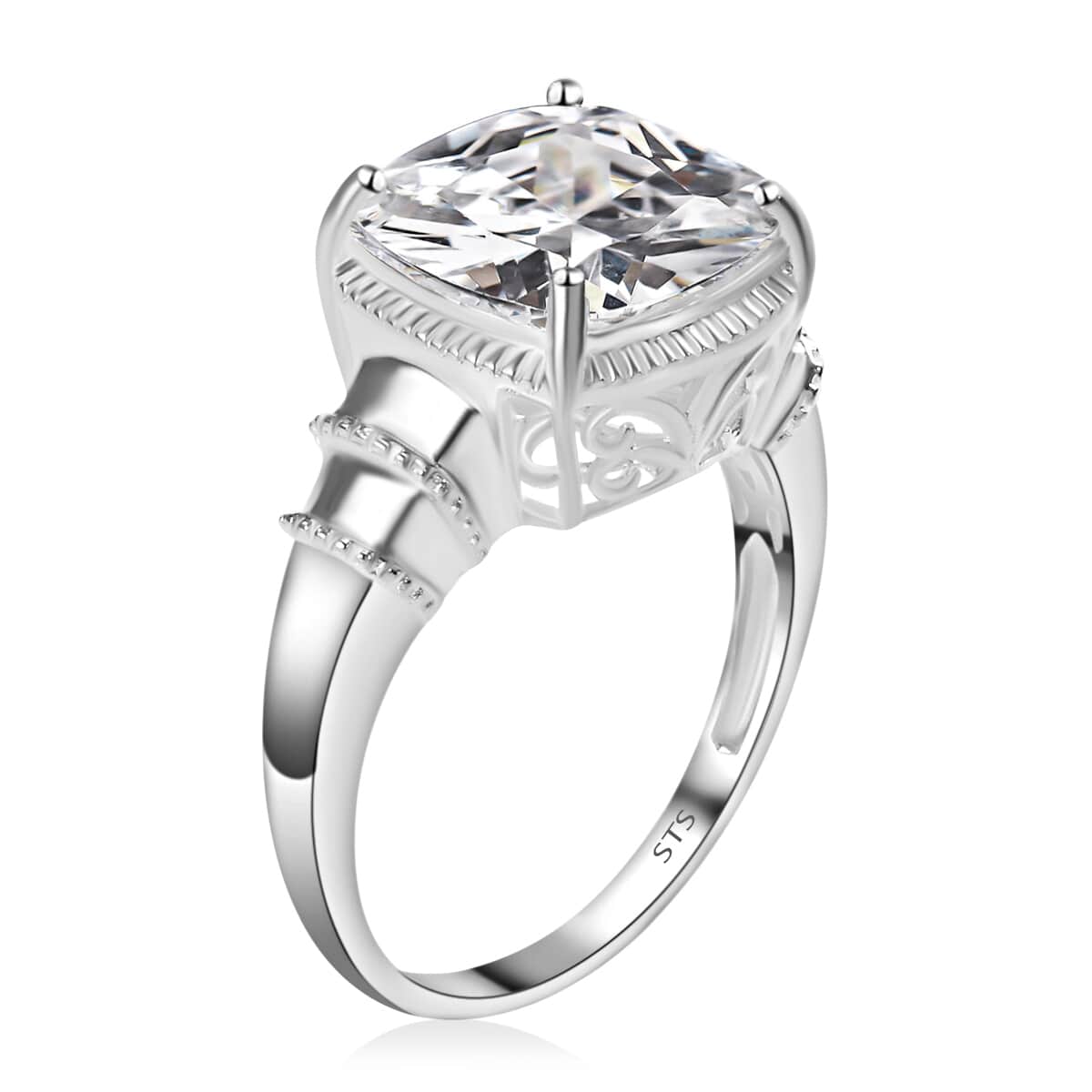 Simulated Diamond Ring in Sterling Silver,Solitaire Ring,Silver Ring for Women 12.65 ctw (Size 7.0) image number 3