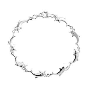 Dolphin Link Charm Bracelet For Women in Sterling Silver, Ocean Jewelry Beach Gifts Size 7.25 Inches (7.25 In)