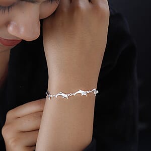 Dolphin Link Charm Bracelet For Women in Sterling Silver, Ocean Jewelry Beach Gifts Size 7.25 Inches (7.25 In)