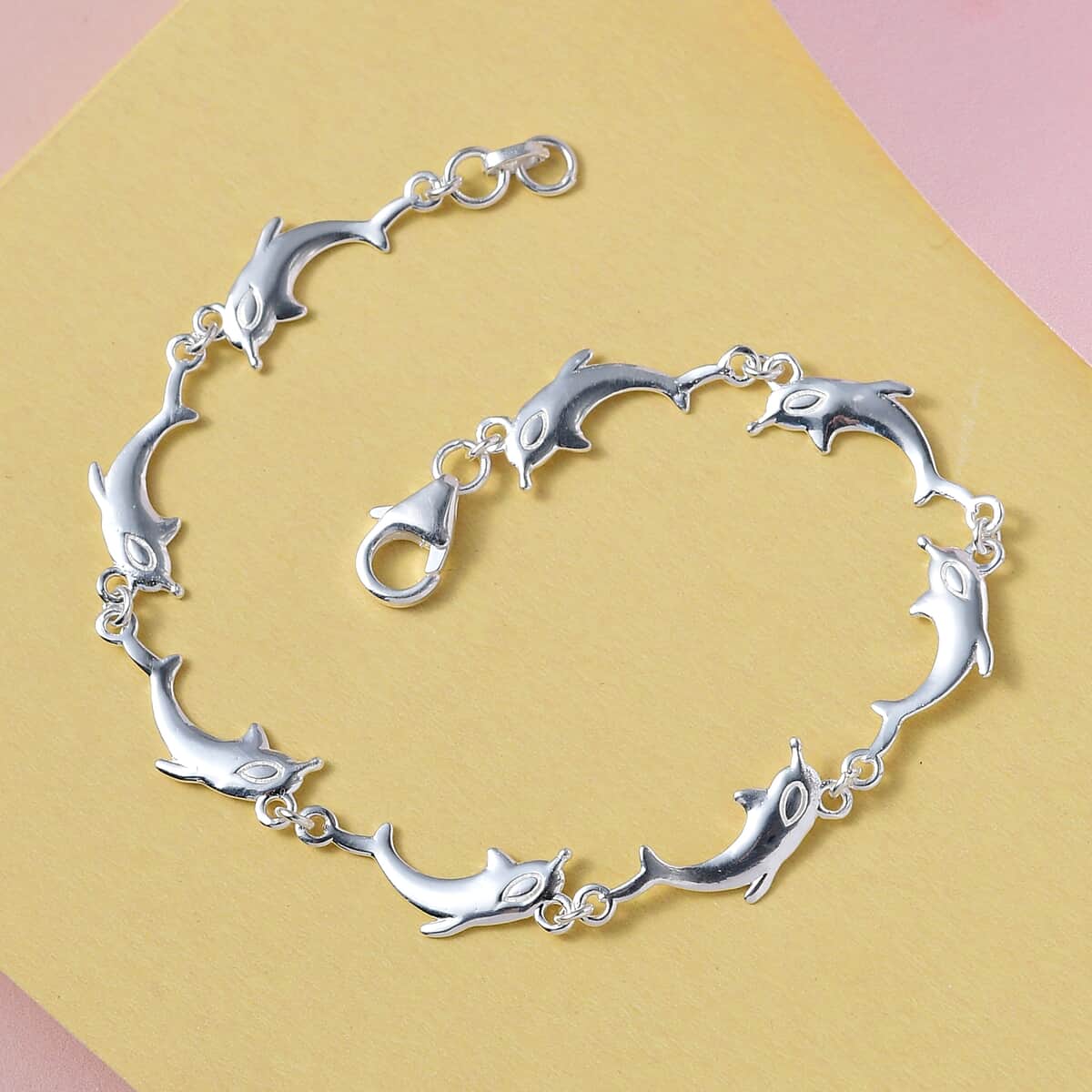Dolphin Link Charm Bracelet For Women in Sterling Silver, Ocean Jewelry Beach Gifts Size 7.25 Inches (7.25 In) image number 4