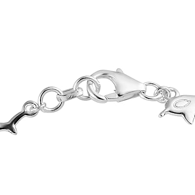Dolphin Link Charm Bracelet For Women in Sterling Silver, Ocean Jewelry Beach Gifts Size 7.25 Inches (7.25 In)