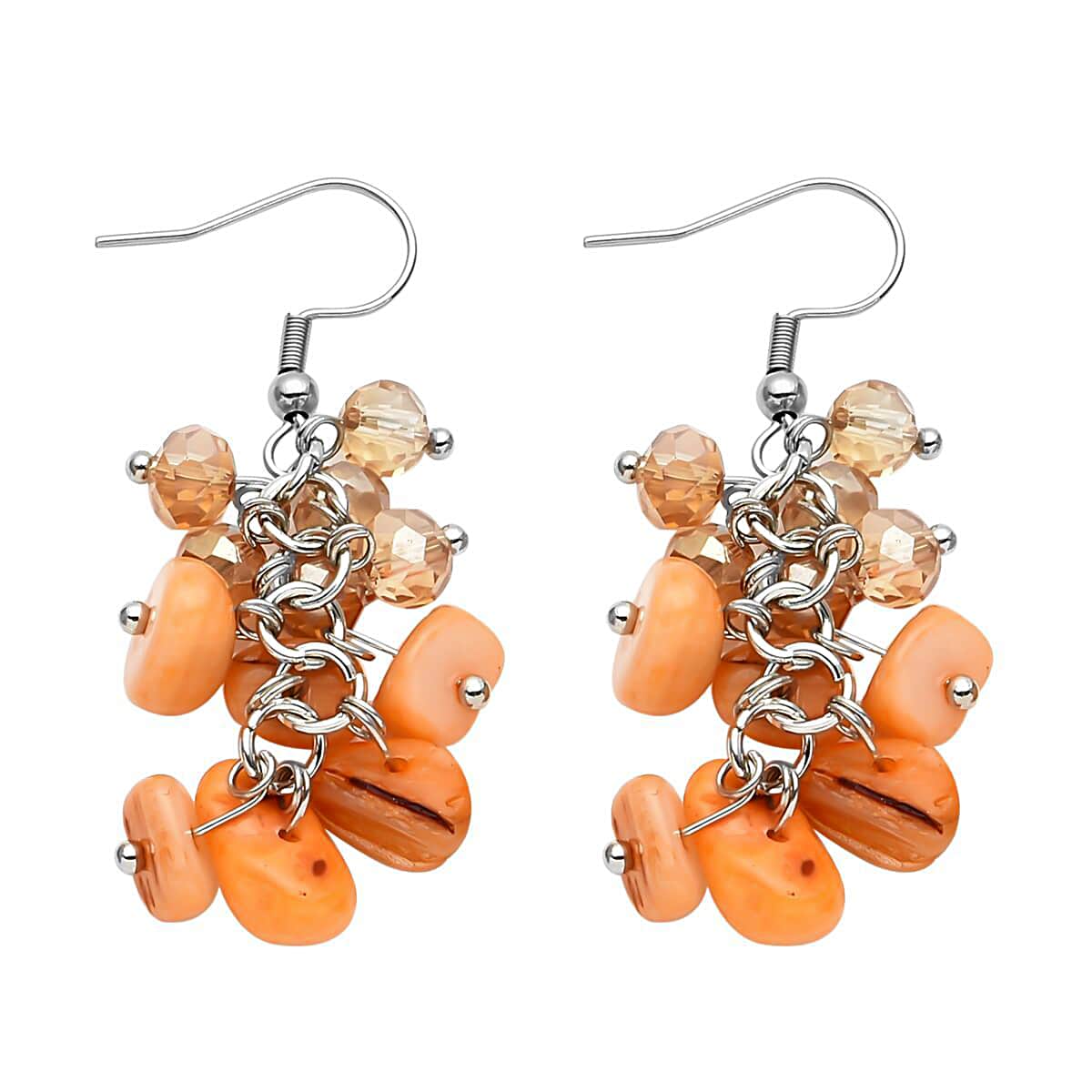 Orange Shell Beaded Multi Strand Bracelet With Dangle Earrings For Women in Stainless Steel, Handmade Jewelry Set For Women, Magnetic Clasp Bracelet, Beaded Jewelry  (8.00 In) image number 4