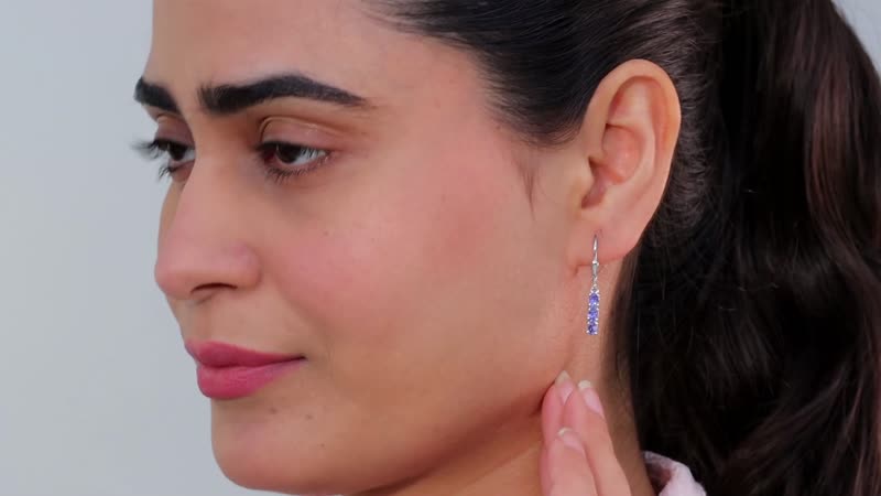 D'Joy AAA Tanzanite Lever Back Trilogy Drop Earrings in Platinum Over Sterling Silver 1.00 ctw