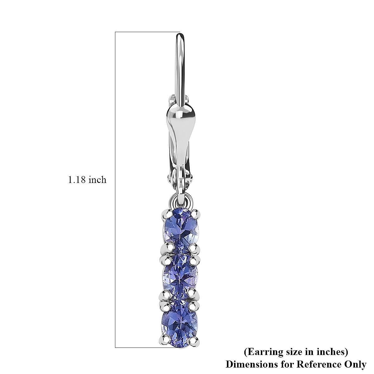 D'Joy AAA Tanzanite Lever Back Trilogy Drop Earrings in Platinum Over Sterling Silver 1.00 ctw