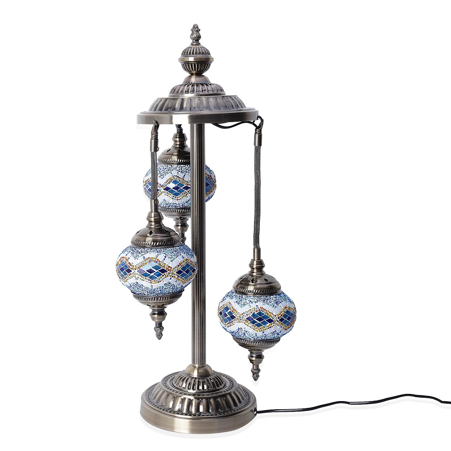 Handmade Blue Chandelier Turkish Style Table Lamp with Bronze Base (8.3x26.8 in)(Requires E 12 Bulbs)