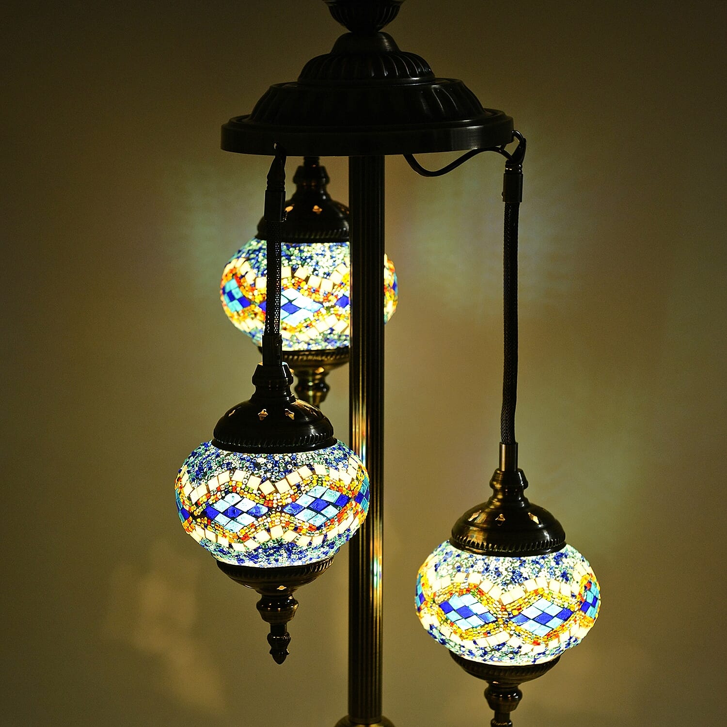 Handmade Blue Chandelier Turkish Style Table Lamp with Bronze Base (8.3x26.8 in)(Requires E 12 Bulbs)