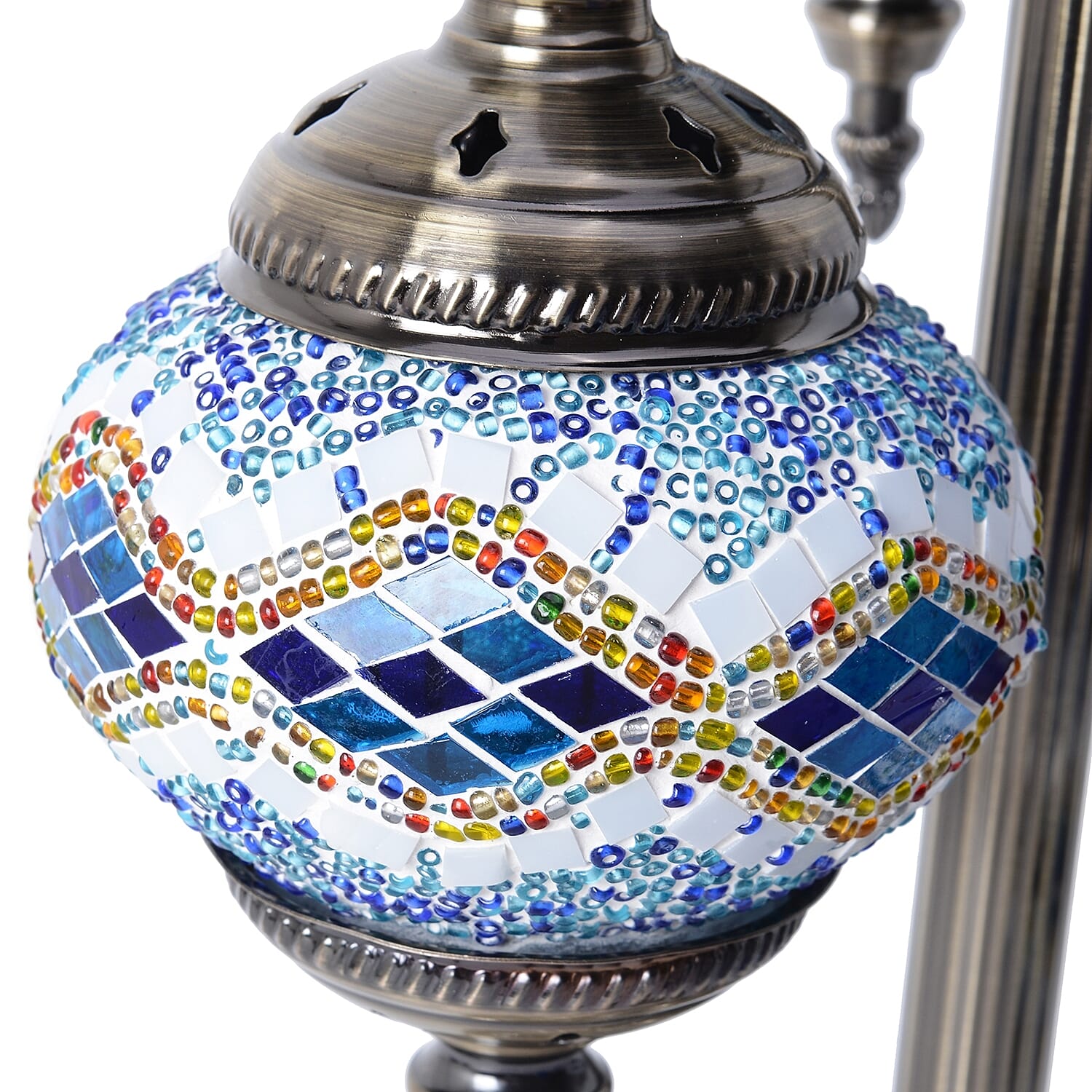 Handmade Blue Chandelier Turkish Style Table Lamp with Bronze Base (8.3x26.8 in)(Requires E 12 Bulbs)