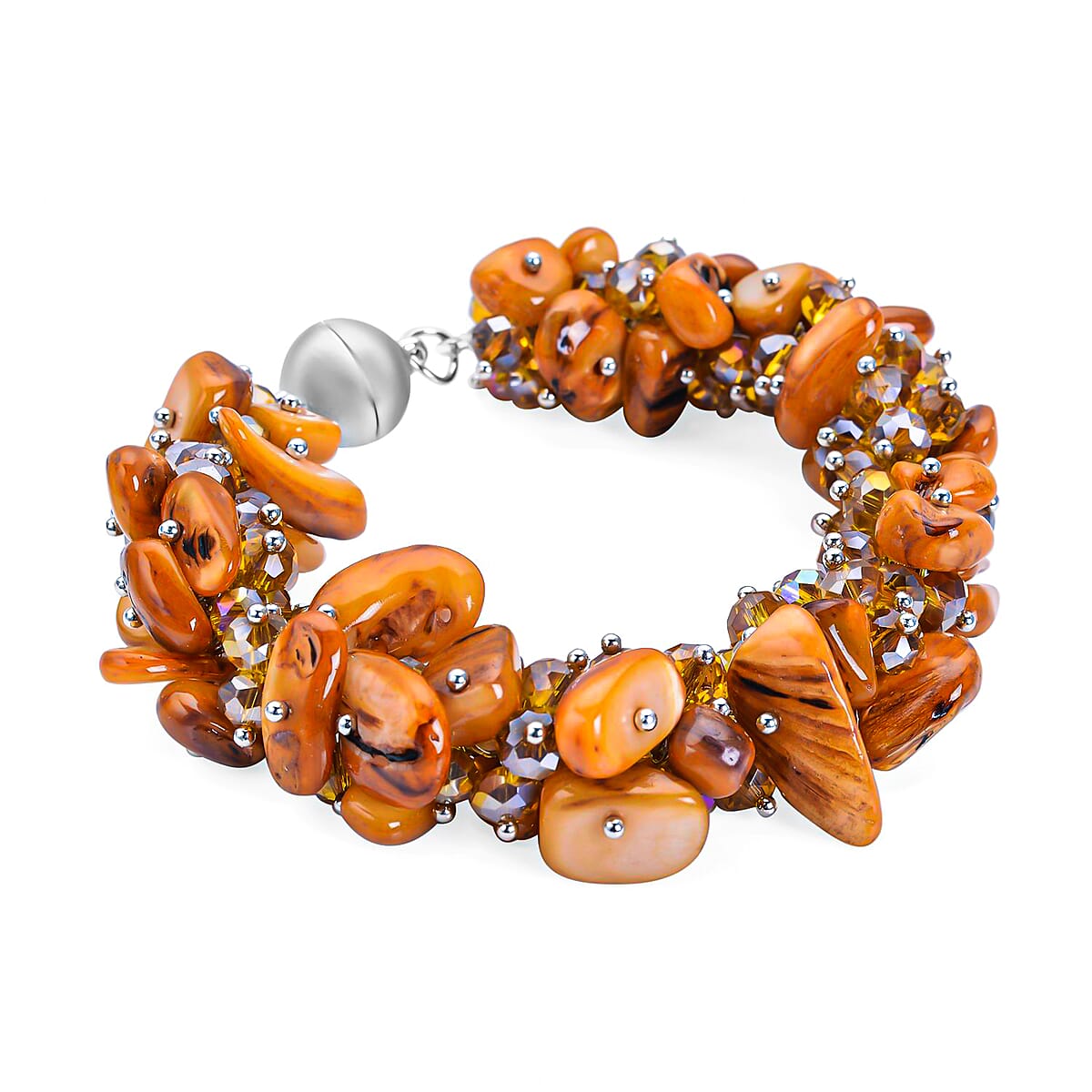 Brown Shell Beaded Multi Strand Bracelet With Dangle Earrings For Women in Stainless Steel, Handmade Jewelry Set For Women, Magnetic Clasp Bracelet, Beaded Jewelry  (8.00 In) image number 2