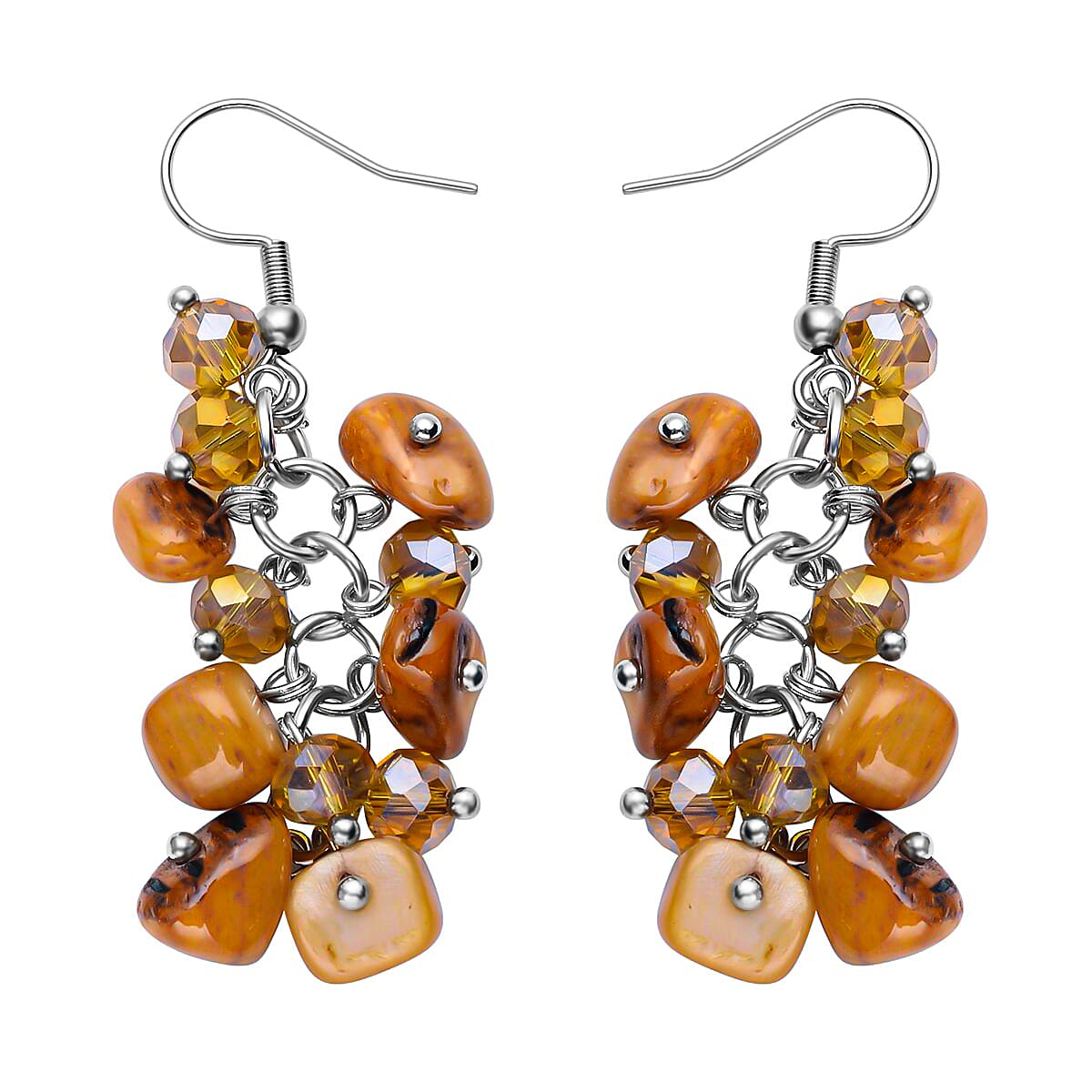 Brown Shell Beaded Multi Strand Bracelet With Dangle Earrings For Women in Stainless Steel, Handmade Jewelry Set For Women, Magnetic Clasp Bracelet, Beaded Jewelry  (8.00 In) image number 4