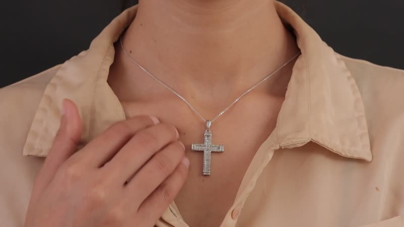 Diamond 1.00 ctw Necklace in Platinum Over Sterling Silver, Cross Pendant, Diamond Pendant 20 Inches