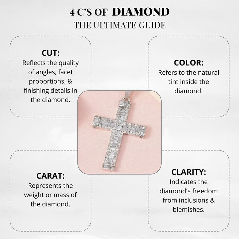 Diamond 1.00 ctw Necklace in Platinum Over Sterling Silver, Cross Pendant, Diamond Pendant 20 Inches