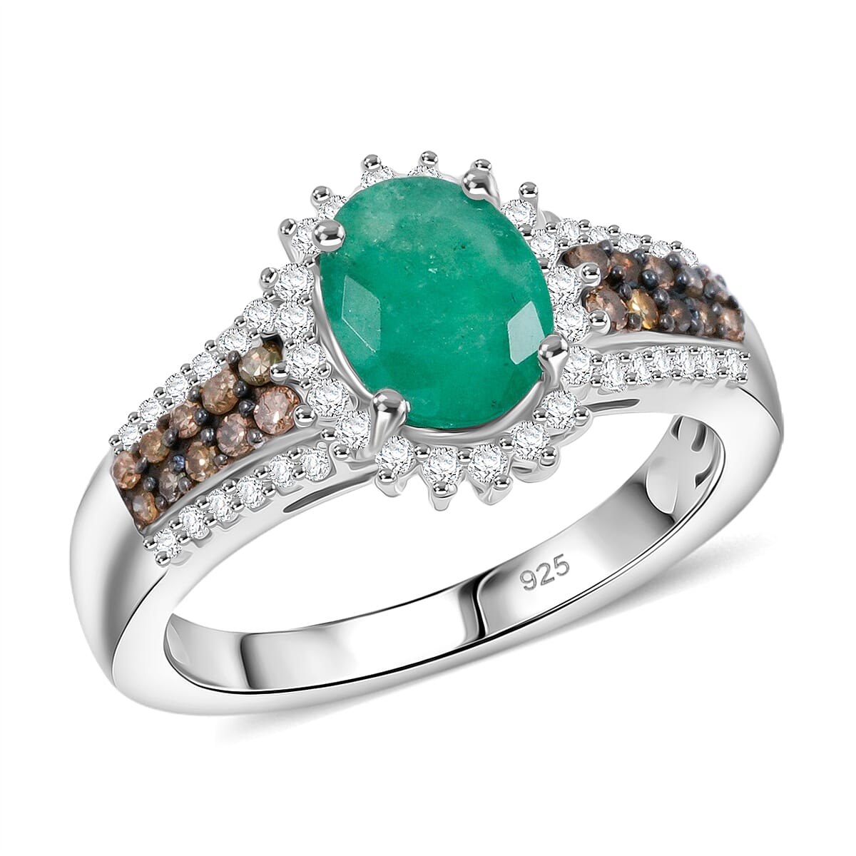 Brazilian Emerald and Multi Diamond 2.10 ctw Ring in Platinum Over Sterling Silver (Size 9.0) image number 0