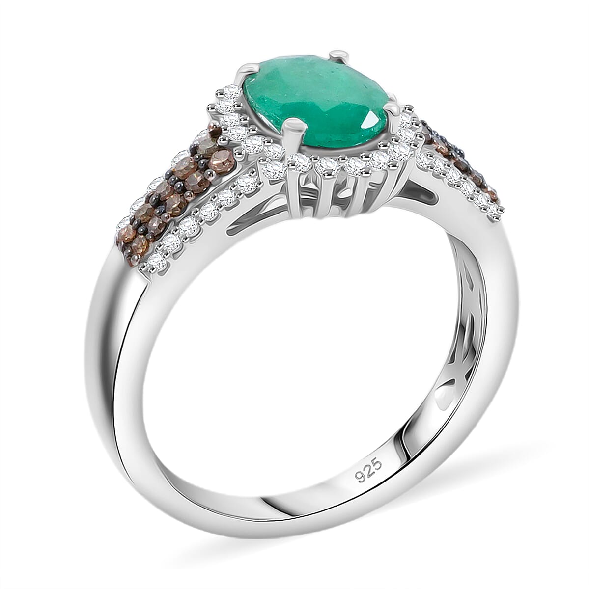 Brazilian Emerald and Multi Diamond 2.10 ctw Ring in Platinum Over Sterling Silver (Size 9.0) image number 3