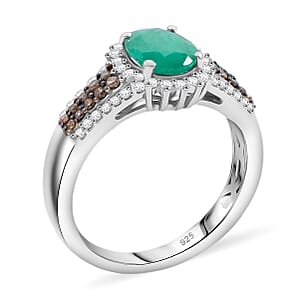 Brazilian Emerald and Multi Diamond 2.10 ctw Ring in Platinum Over Sterling Silver (Size 9.0)